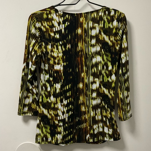 Cool Grace Elements Brown Yellow & Black Pleated Accent Polyester Spandex Top! - Picture 7 of 11